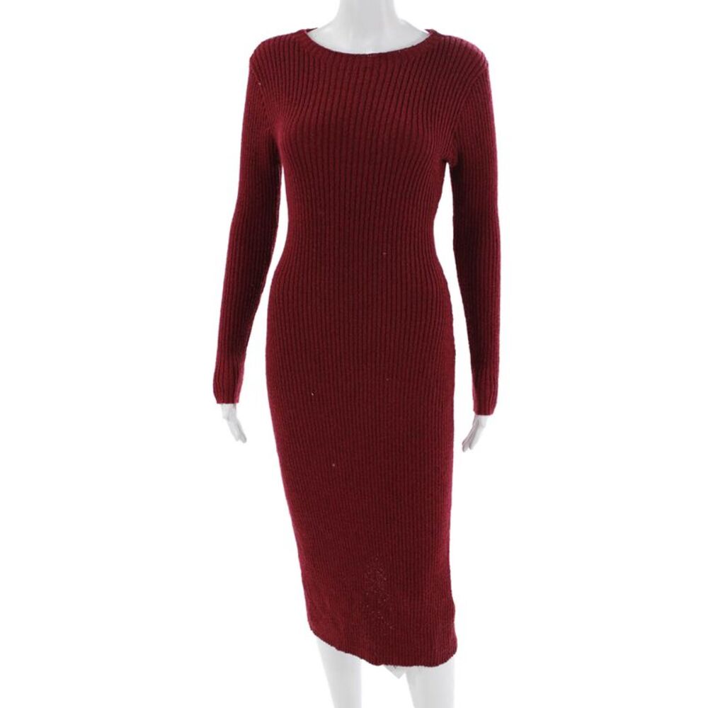 Net.153 Women Bodycon Sweater Dress Red Long Sleeve Round Neck Polyester Size M